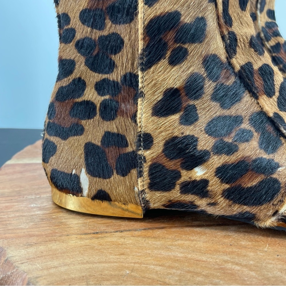 Tory Burch Calf Hair Uma Leopard Knee High Boots WOMENS Sz 8.5‎ Gold Logo - Picture 2 of 12